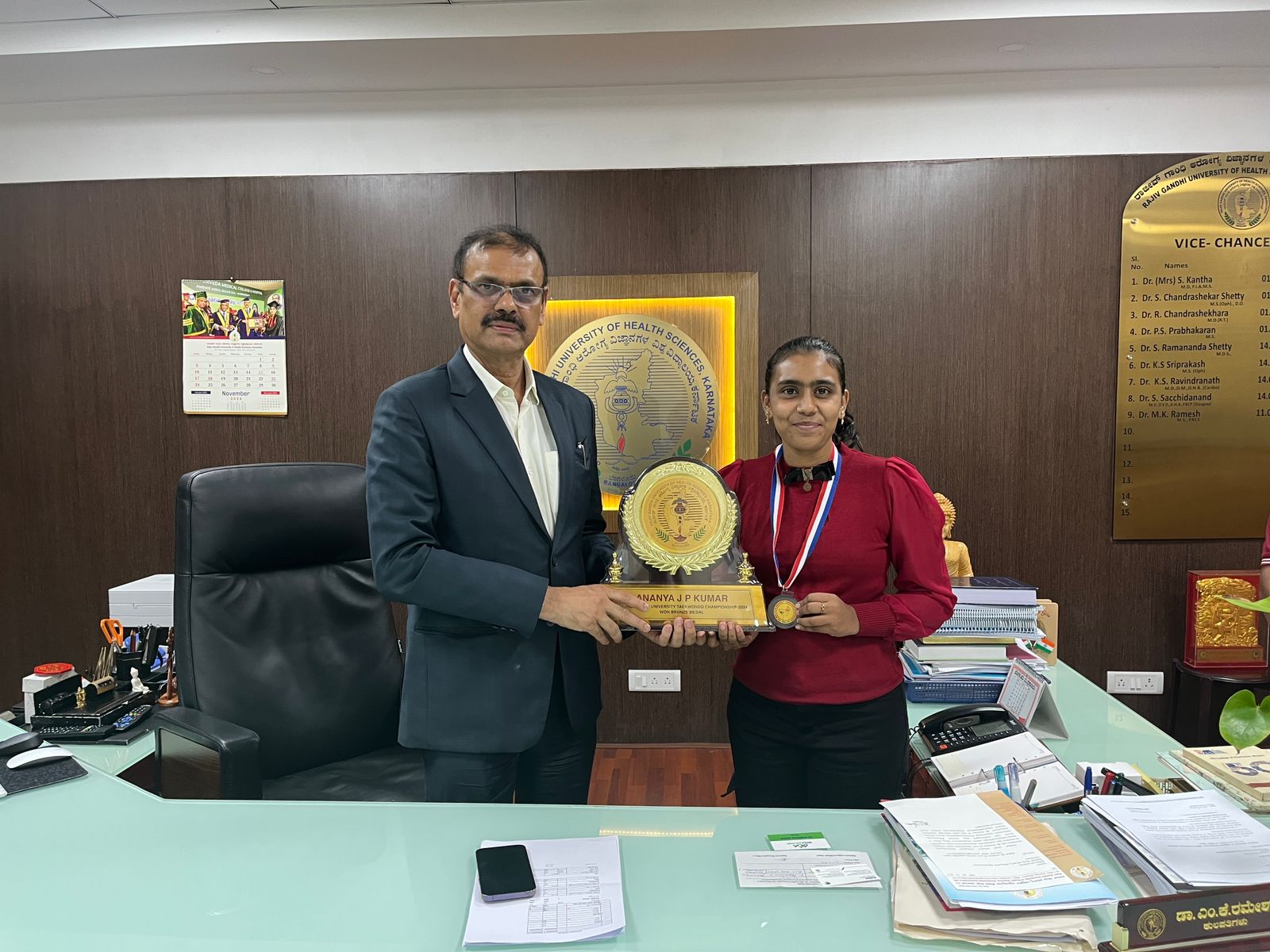 Miss Ananya JP Kumar  2nd MBBS Student Navodaya Medical College Raichur  Has won Bronze in ALL INDIA INTER UNIVERSITY TAEKONDO WOMEN CHAMPIONSHIP 2025-25