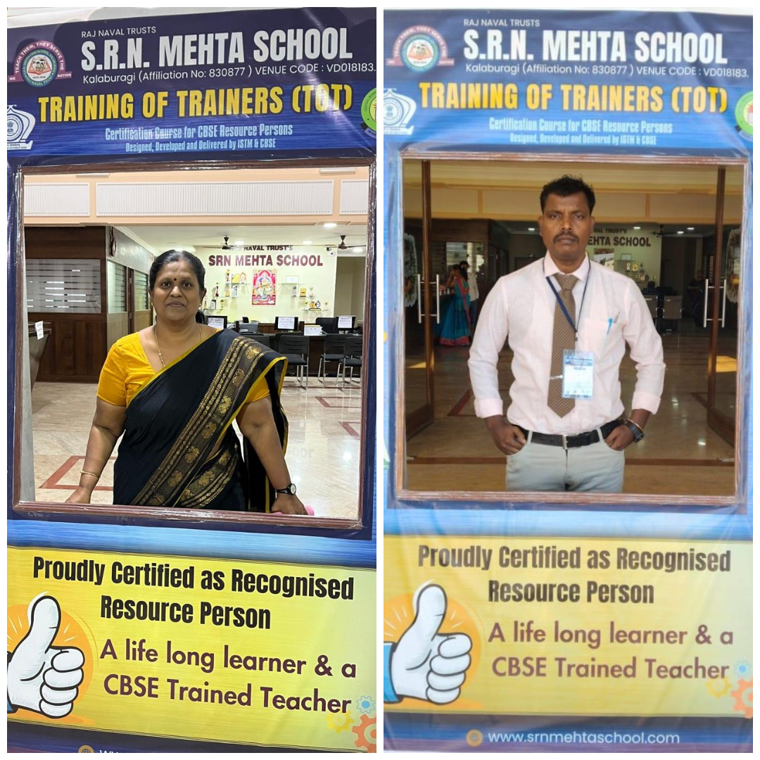 Mrs. Saivijayabharathi and Mr. Subhash Koli from Navodaya Central School Raichur Proudly Certified as Recognized Resource Persons for CBSE